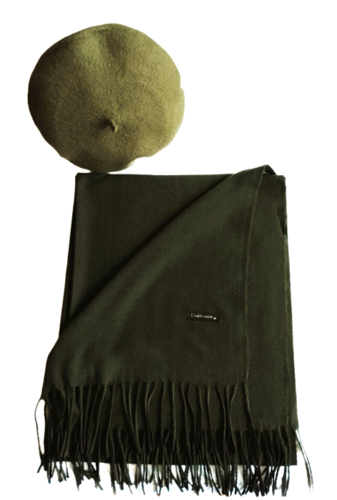Set sal din casmir gri-deschis cu bereta asortata in stil frantuzesc, 200 x 75 cm [38]