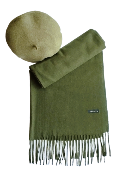 Set sal din casmir gri-deschis cu bereta asortata in stil frantuzesc, 200 x 75 cm [37]