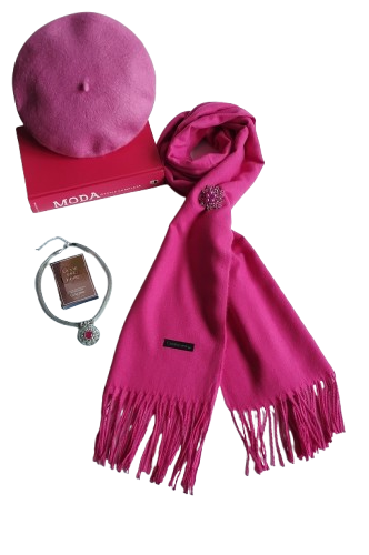 Set sal din casmir gri-deschis cu bereta asortata in stil frantuzesc, 200 x 75 cm [86]