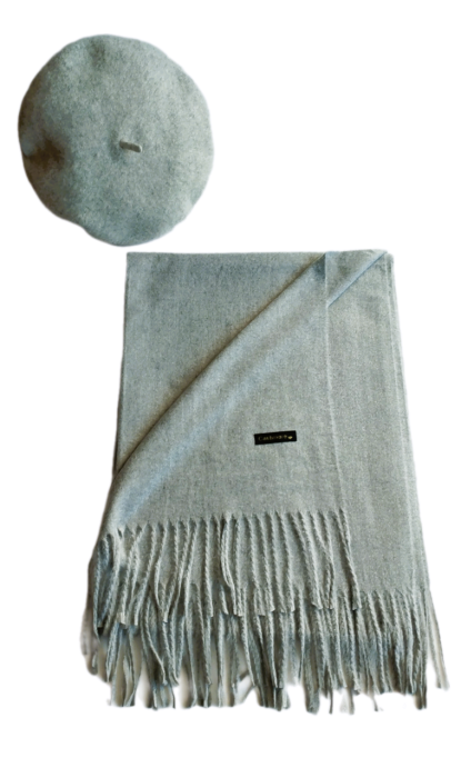 Set sal din casmir gri-deschis cu bereta asortata in stil frantuzesc, 200 x 75 cm [3]