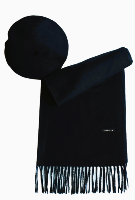 Set sal din casmir gri-deschis cu bereta asortata in stil frantuzesc, 200 x 75 cm [64]