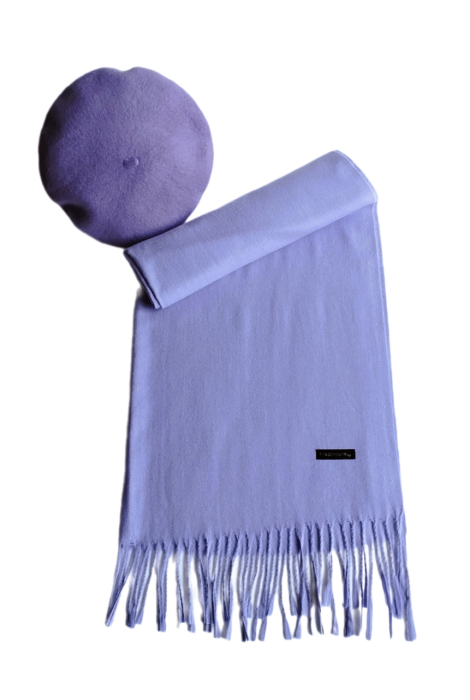 Set sal din casmir gri-deschis cu bereta asortata in stil frantuzesc, 200 x 75 cm [50]