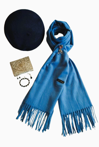 Set sal din casmir gri-deschis cu bereta asortata in stil frantuzesc, 200 x 75 cm [9]