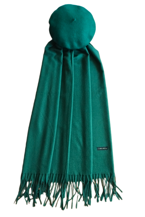 Set sal din casmir gri-deschis cu bereta asortata in stil frantuzesc, 200 x 75 cm [103]