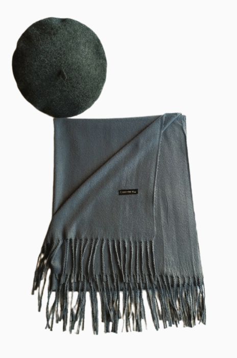 Set sal din casmir gri-deschis cu bereta asortata in stil frantuzesc, 200 x 75 cm [29]