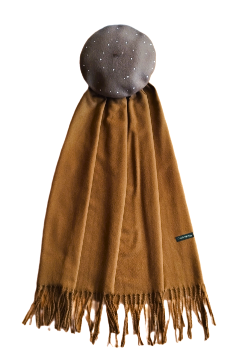 Set sal din casmir gri-deschis cu bereta asortata in stil frantuzesc, 200 x 75 cm [48]