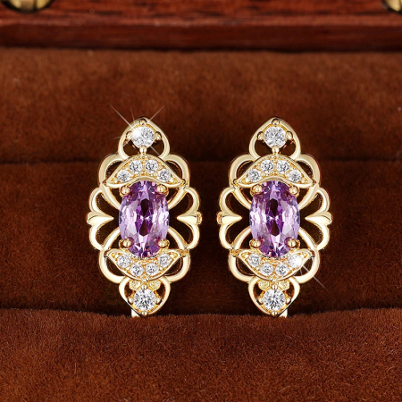 Cercei stil vintage, CAOSHI, placati cu aur de 18K, cristale zirconiu violet-ametist, 1, 5x0, 7cm [5]