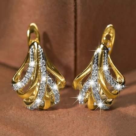 Cercei stil vintage geometrici, placati cu aur de 18 K, cu cristale de zirconiu [3]