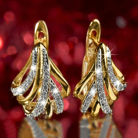 Produse - Cercei stil vintage geometrici, placati cu aur de 18 K, cu cristale de zirconiu