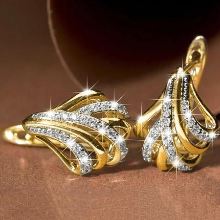 Cercei stil vintage geometrici, placati cu aur de 18 K, cu cristale de zirconiu [4]