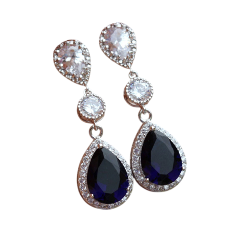 Produse - Cercei stil vintage placati cu argint 925, cu cristale de zirconiu albastru-safir