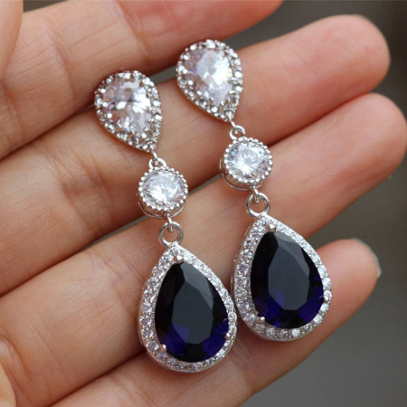 Cercei stil vintage placati cu argint 925, cu cristale de zirconiu albastru-safir [1]