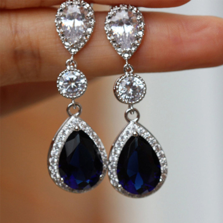 Cercei stil vintage placati cu argint 925, cu cristale de zirconiu albastru-safir [2]