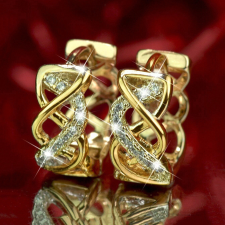 Produse - Cercei vintage cu model infinit, CAOSHI, placati cu aur de 18 K, cristale de zirconiu, 1, 4x0, 3cm