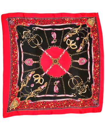 Esarfa satinata multicolora model 2, imprimeu lanturi, cu inel auriu, 60 x 60 cm [2]