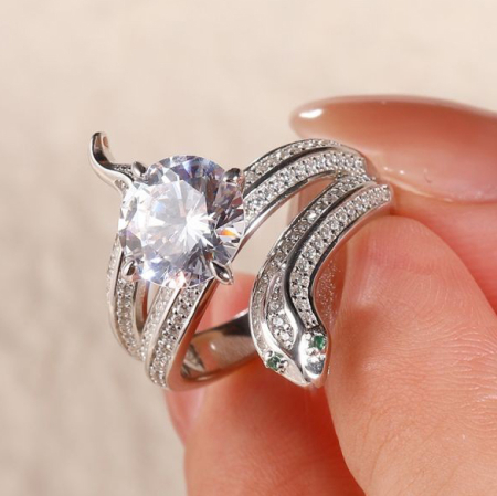 Inel exotic model sarpe placat cu argint 925 si cristale de zirconiu transparente [4]