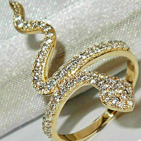 Produse - Inel sarpe placat cu aur de 18 K, cristale zirconiu, CAOSHI, colectia Mystique, marime 6