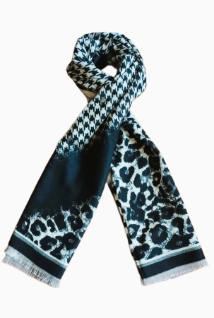 Sal din vascoza negru cu bej, print leopard si pied du coq, 195 x 65 cm [5]