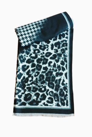Saluri din vascoza - Sal din vascoza negru cu bej, print leopard si pied du coq, 195 x 65 cm