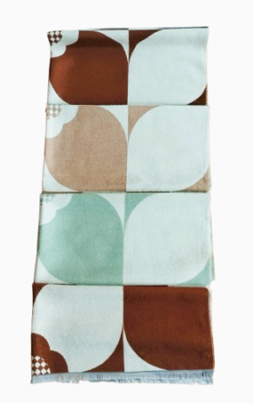 Saluri din vascoza - Sal din vascoza maro cu verde si bej, cu print grafic, 195 x 65 cm