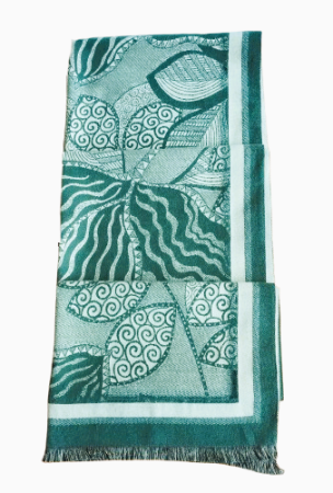Sal din vascoza verde-menta cu print frunze, 195 x 65 cm [2]