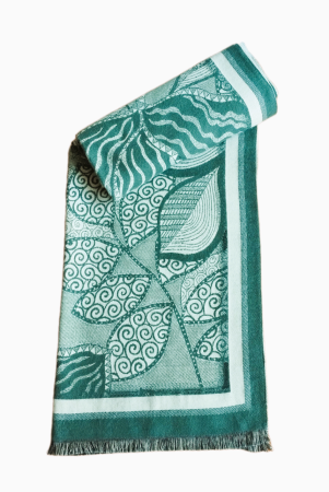 Produse - Sal din vascoza verde-menta cu print frunze, 195 x 65 cm