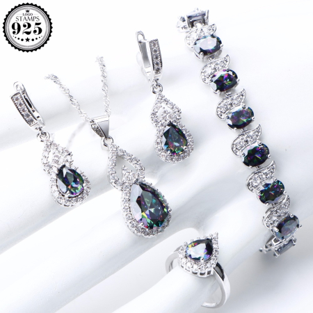 Set bijuterii elegante placate cu argint 925, cu cristale de zirconiu multicolor-curcubeu [0]