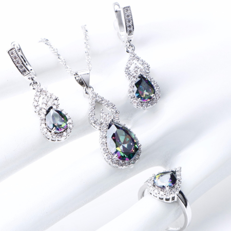 Set bijuterii elegante placate cu argint 925, cu cristale de zirconiu multicolor-curcubeu [1]