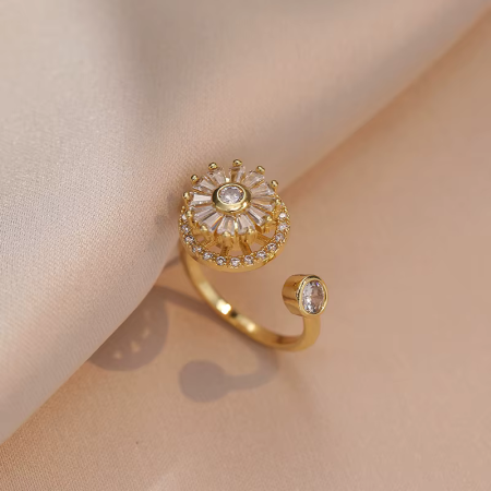Set bijuterii floare, placate cu aur de 18 K, cu pandantiv rotativ si strasuri [3]