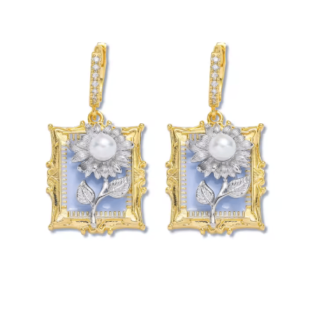 Set bijuterii vintage placate cu aur de 18 K, cu floare-perla si strasuri [1]
