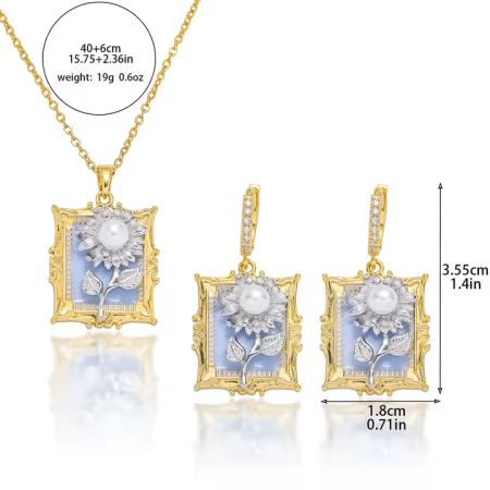 Set bijuterii vintage placate cu aur de 18 K, cu floare-perla si strasuri [2]