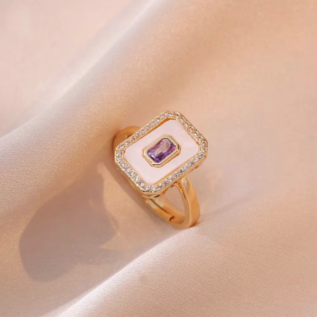 Set bijuterii vintage rectangulare, placate cu aur de 18 K, cu cristale de zirconiu violet. sidef si strasuri [3]