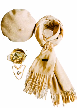 Set sal din casmir gri-deschis cu bereta asortata in stil frantuzesc, 200 x 75 cm [18]