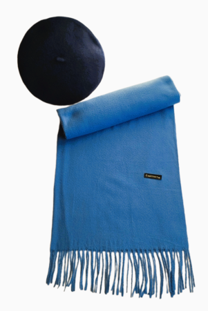 Set sal din casmir gri-deschis cu bereta asortata in stil frantuzesc, 200 x 75 cm [9]