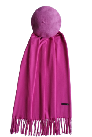 Set sal din casmir gri-deschis cu bereta asortata in stil frantuzesc, 200 x 75 cm [86]