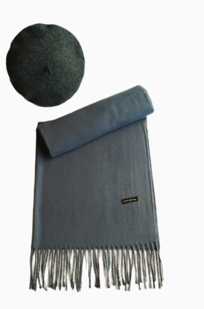 Set sal din casmir gri-deschis cu bereta asortata in stil frantuzesc, 200 x 75 cm [27]