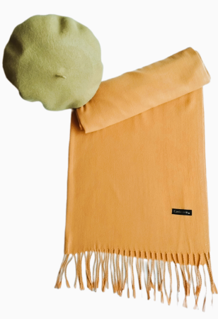 Set sal din casmir gri-deschis cu bereta asortata in stil frantuzesc, 200 x 75 cm [56]
