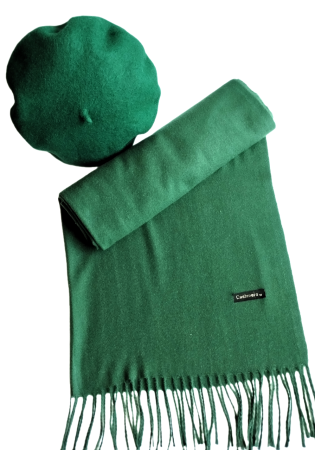 Set sal din casmir gri-deschis cu bereta asortata in stil frantuzesc, 200 x 75 cm [99]