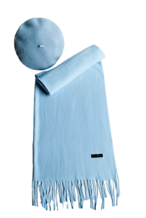Set sal din casmir gri-deschis cu bereta asortata in stil frantuzesc, 200 x 75 cm [21]