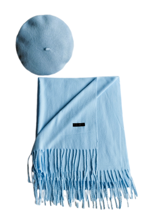 Set sal din casmir gri-deschis cu bereta asortata in stil frantuzesc, 200 x 75 cm [22]