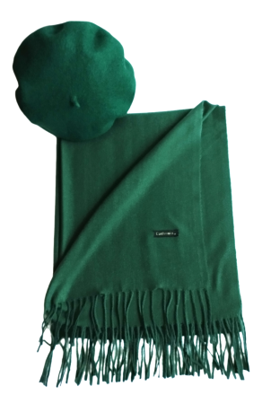 Set sal din casmir gri-deschis cu bereta asortata in stil frantuzesc, 200 x 75 cm [104]