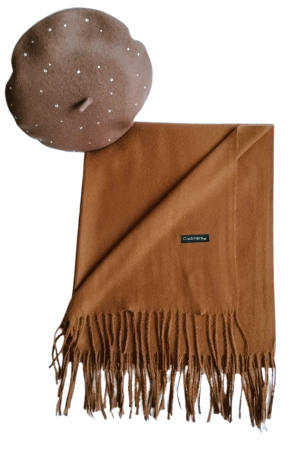 Set sal din casmir gri-deschis cu bereta asortata in stil frantuzesc, 200 x 75 cm [44]