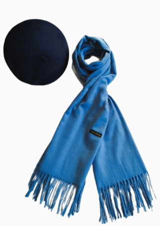 Set sal din casmir gri-deschis cu bereta asortata in stil frantuzesc, 200 x 75 cm [12]