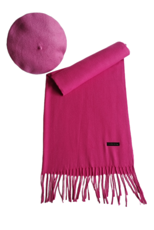 Set sal din casmir gri-deschis cu bereta asortata in stil frantuzesc, 200 x 75 cm [87]