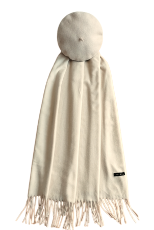 Set sal din casmir gri-deschis cu bereta asortata in stil frantuzesc, 200 x 75 cm [19]
