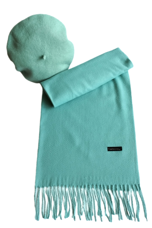 Set sal din casmir gri-deschis cu bereta asortata in stil frantuzesc, 200 x 75 cm [106]