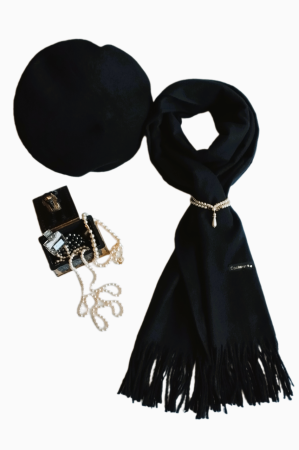 Set sal din casmir gri-deschis cu bereta asortata in stil frantuzesc, 200 x 75 cm [61]