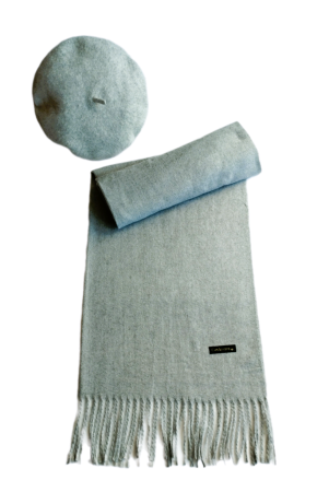 Seturi - Set sal din casmir gri-deschis cu bereta asortata in stil frantuzesc, 200 x 75 cm