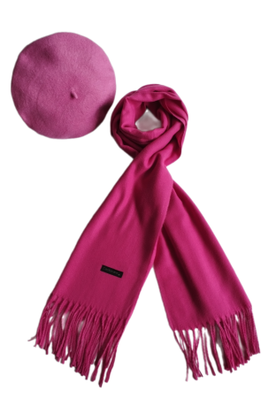 Set sal din casmir gri-deschis cu bereta asortata in stil frantuzesc, 200 x 75 cm [90]
