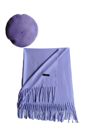 Set sal din casmir gri-deschis cu bereta asortata in stil frantuzesc, 200 x 75 cm [50]